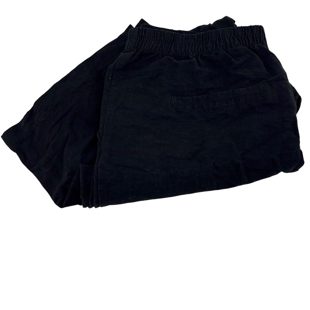 H&M Wide Leg Pants Women Size L Black Linen Blend Elastic Waist Relaxed Trousers
